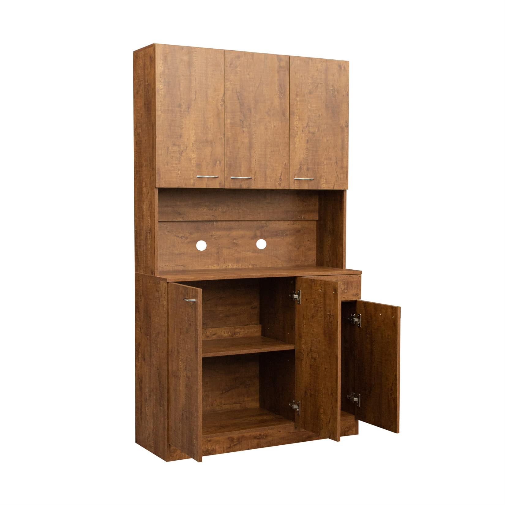 Bellemave 6-Door Kitchen Pantry Storage Cabinet with Adjustable Shelves - Freestanding Buffet Hutch with Microwave Stand & Drawer for Home & Office (Walnut) - Perfect for Small Kitchens, Dining Rooms & Office Storage