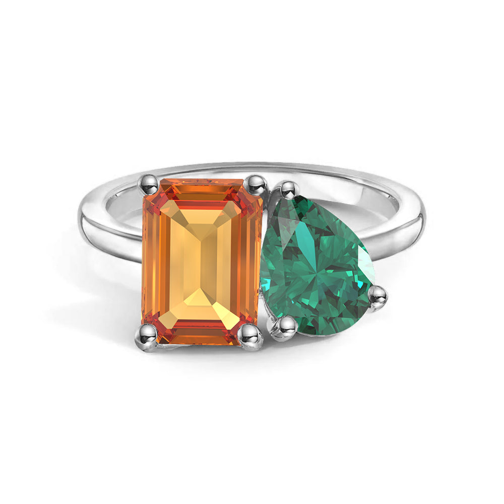 Personalized Citrine Toi et Moi Anniversary Ring - Custom Birthstone Jewelry for Couples, Gift for Her, Wedding Band, Romantic Present for Valentine's Day or Anniversary