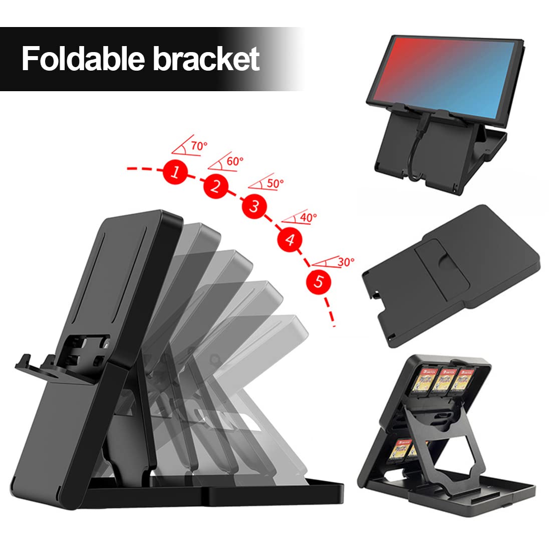 Portable Adjustable Stand for Nintendo Switch/LITE/OLED - Compact Gaming Support with Height Adjustment for Nintendo Switch Consoles - Black | Perfect for Travel, Bedroom Gaming & Multiplayer Sessions