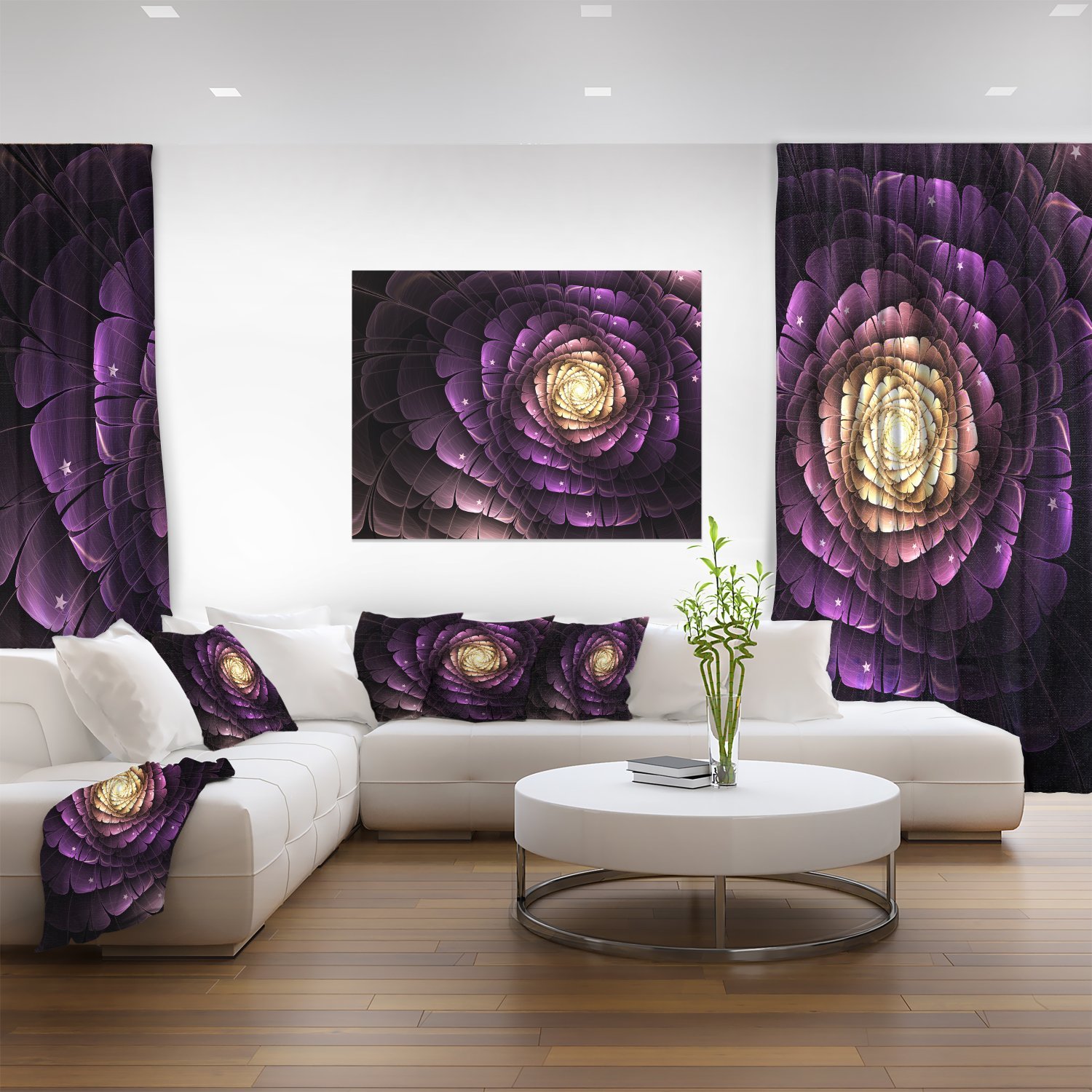 Fractal Flower Light Purple Digital Art Print - Modern Canvas Wall Decor for Living Room, Bedroom & Office - Unique Home & Office Decoration
