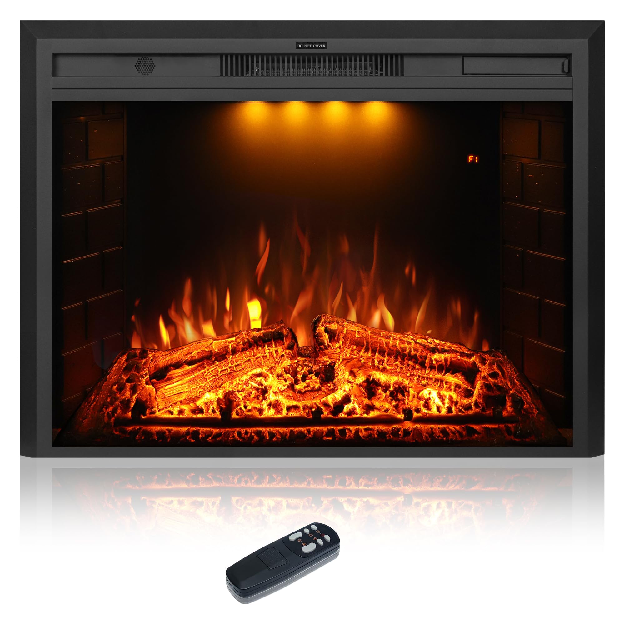 33 Inch Electric Fireplace Wall Mounted with Remote Control - Realistic Log & Crackling Sound - 750W/1500W Adjustable Heat - Overheat Protection & Timer - Black - Perfect for Living Room, Bedroom, Office Heating & Holiday Decor