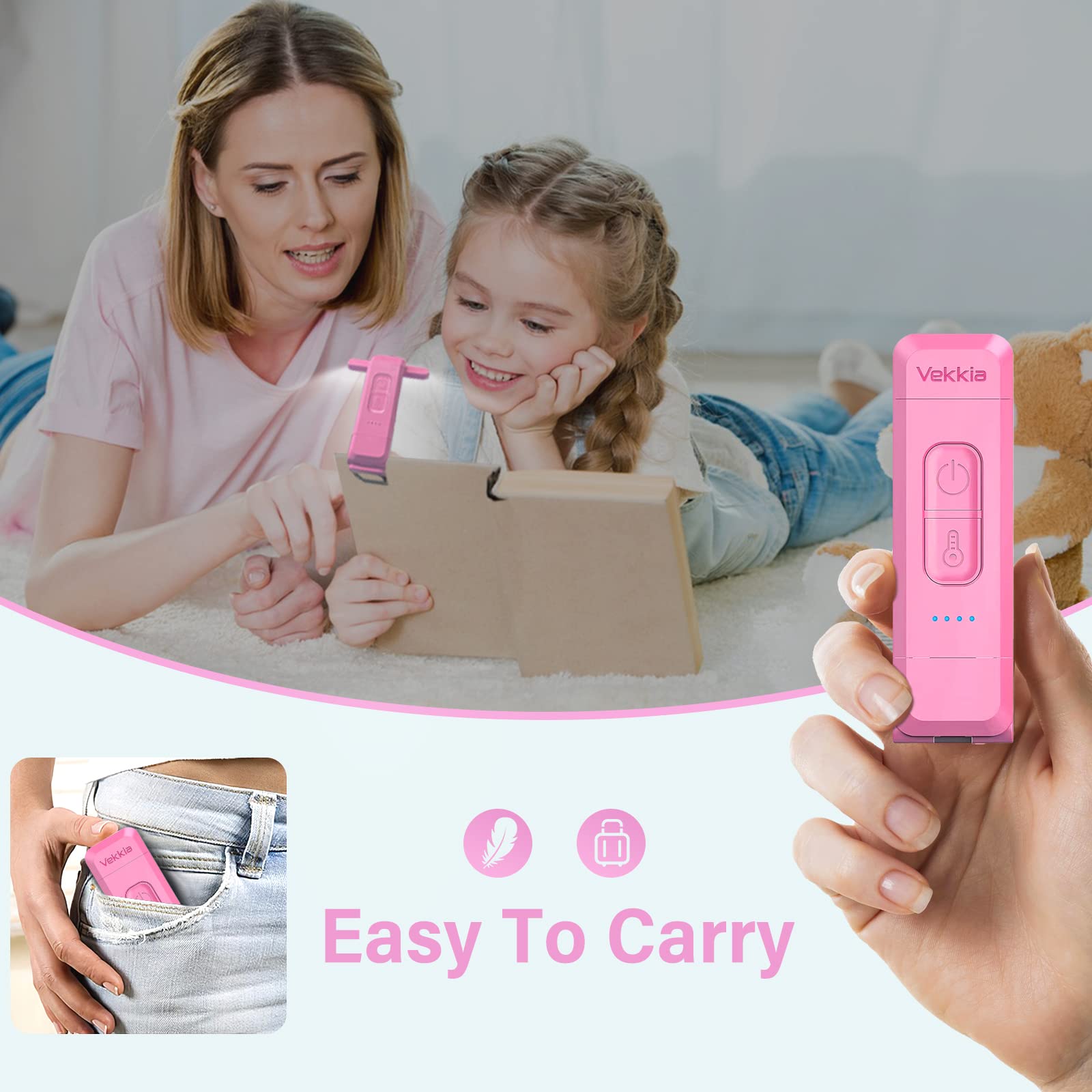 Vekkia 10 LED USB Rechargeable Clip-On Book Light - 3 Color Modes & 5 Brightness Levels, Portable Reading Lamp for Bed, Night Reading, Travel, and Book Lovers (Pink)