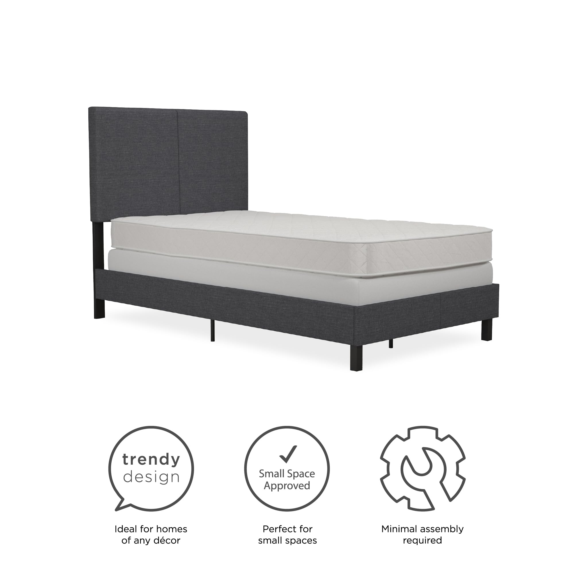 DHP Janford Upholstered Twin Size Bed Frame with Gray Linen Fabric - Modern Platform Bed for Small Spaces, Guest Rooms & Dormitories