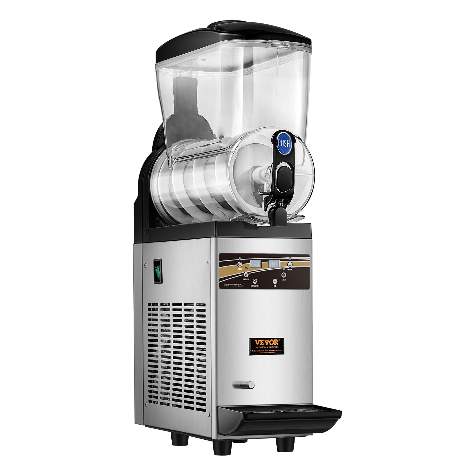 VEVOR 15L Commercial Margarita & Slushie Machine - Stainless Steel Frozen Drink Maker for Smoothies, Cocktails - Perfect for Home Parties, Restaurants, Cafes & Bars (60 Cups Capacity)