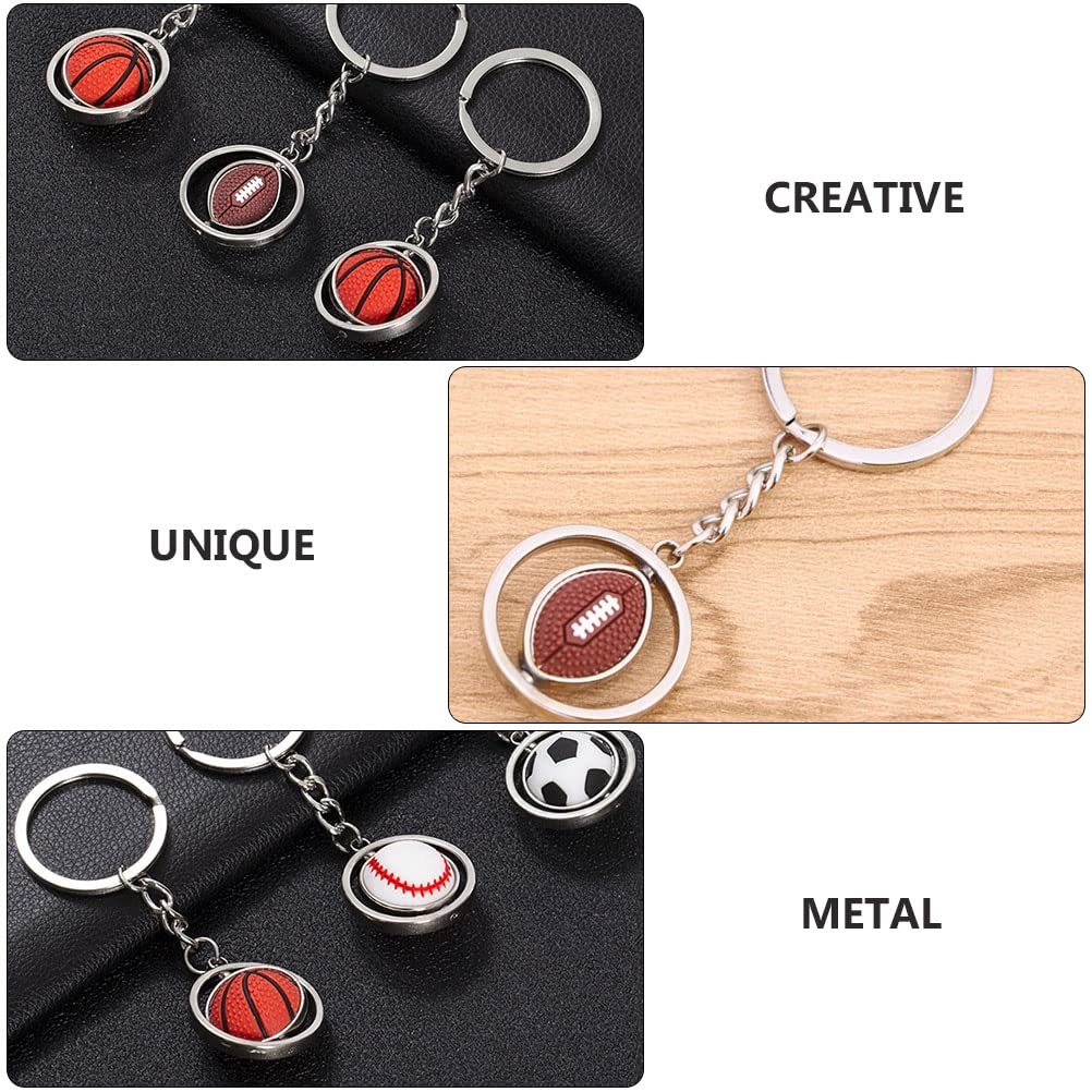 3pcs Rugby Ball Keychain - Soccer & Basketball Sports Keychains for Boys, Men, Fathers - Metal Backpack Keyring Pendant Gift for Sports Fans - Perfect for Gifts, Party Favors, Team Events & Fan Accessories