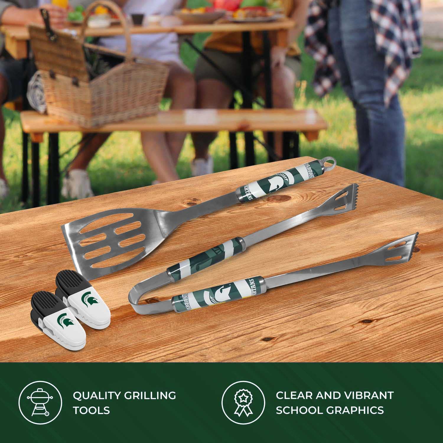 Siskiyou Collegiate University 2-Piece BBQ Grill Tool Set with Magnetic Chip Clips - Perfect for Tailgating, College Parties & Outdoor Cooking