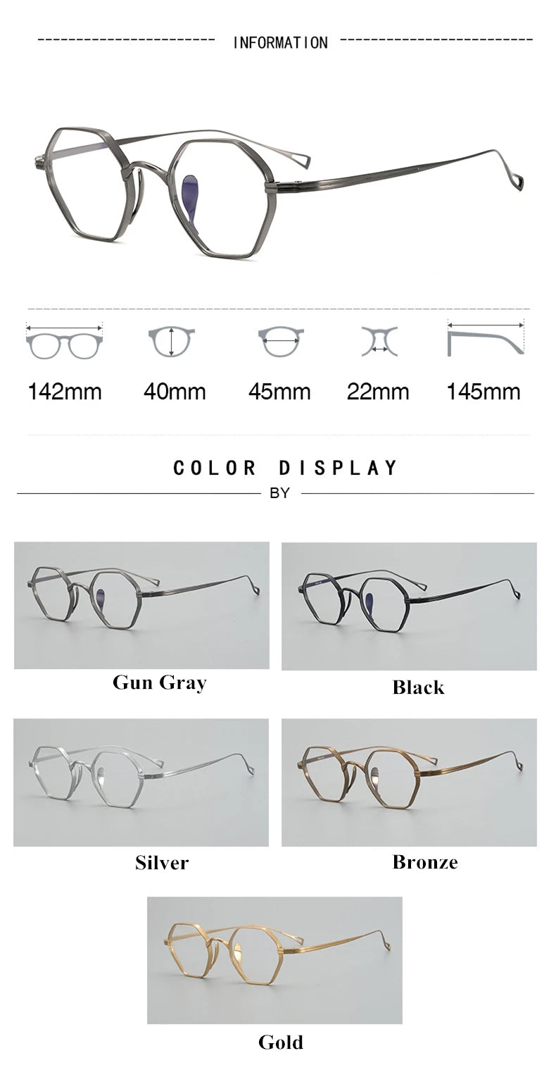 Unisex Black Flat Top Polygon Titanium Eyeglasses Frame - Lightweight Durable for Work, Reading & Fashion Accessories