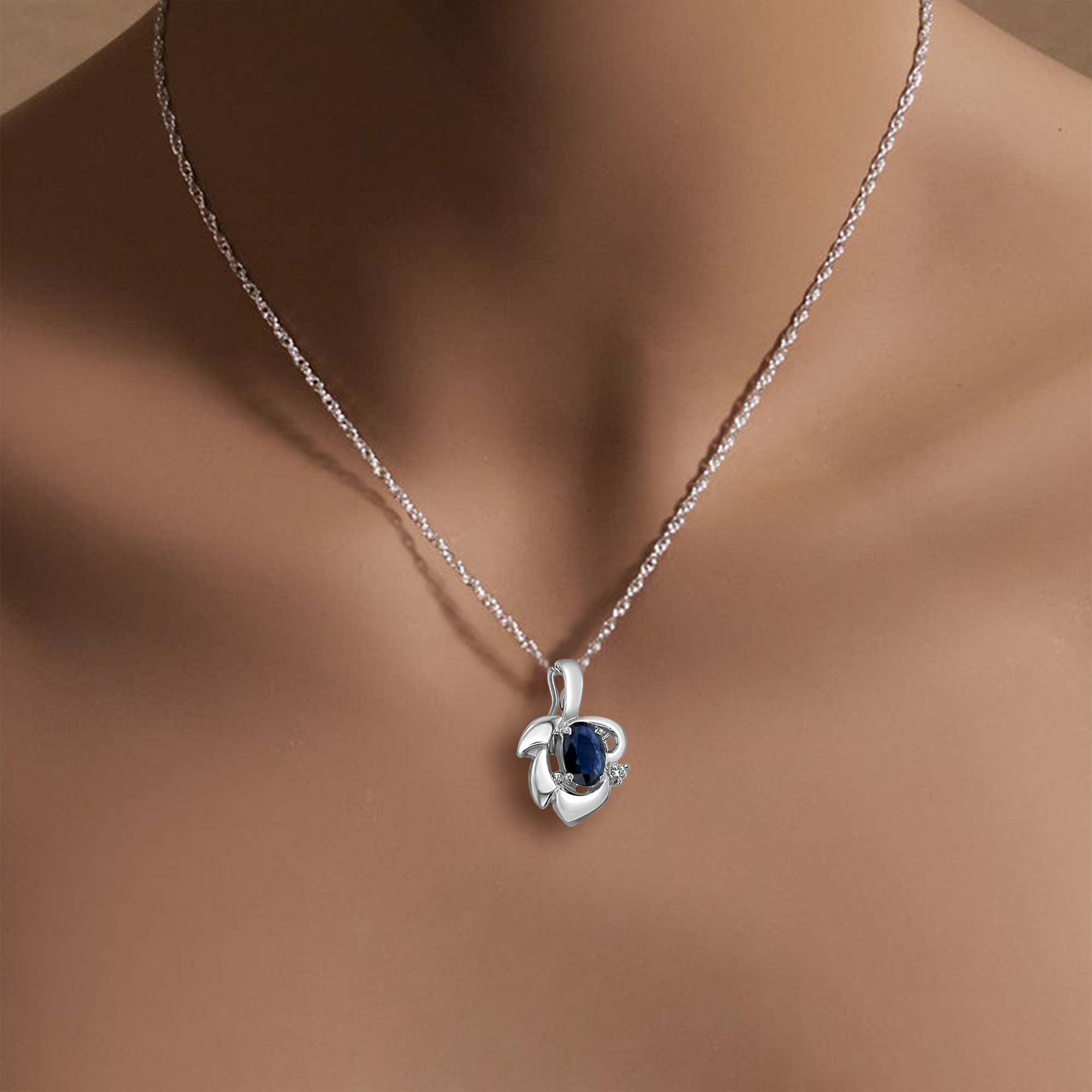 Elegant Oval Sapphire White Gold Necklace for Women | 14K Solid Gold Pendant Jewelry Gift for Her | Perfect for Weddings, Anniversaries & Special Occasions