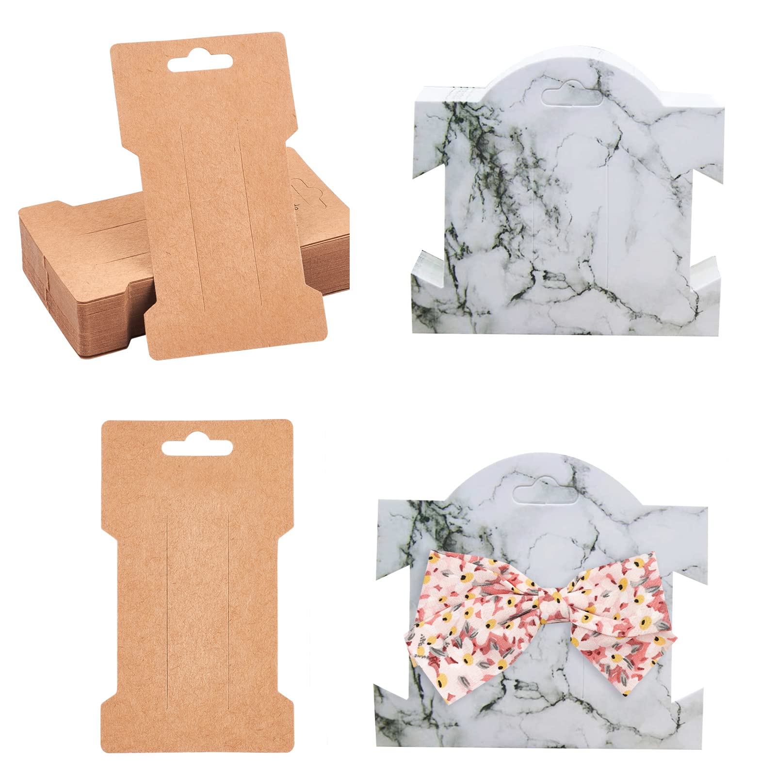 NBEADS 120 Pcs Hair Clip Display Cards - 2 Styles Cardboard Hairpin Organizer for Hair Bows & Barrettes | Kraft Paper Accessory Display for Salon, Retail Store & Craft Shows