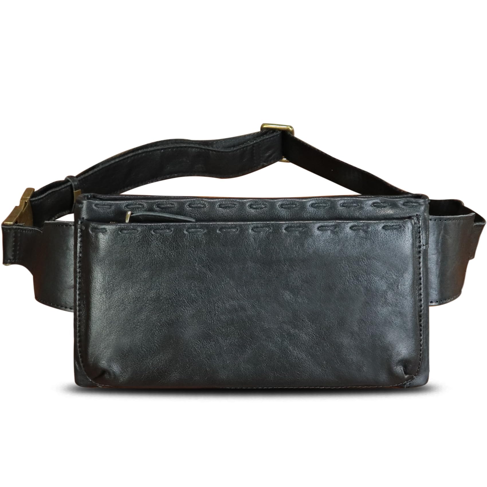LRTO Genuine Leather Waist Bag for Women & Men - Real Leather Fanny Pack, Sling Bag, Crossbody Bag & Chest Purse - Adjustable Strap, Small Travel Essentials Pouch (Black, LRTO-15006) - Perfect for Gym, Hiking, Running & Everyday Use