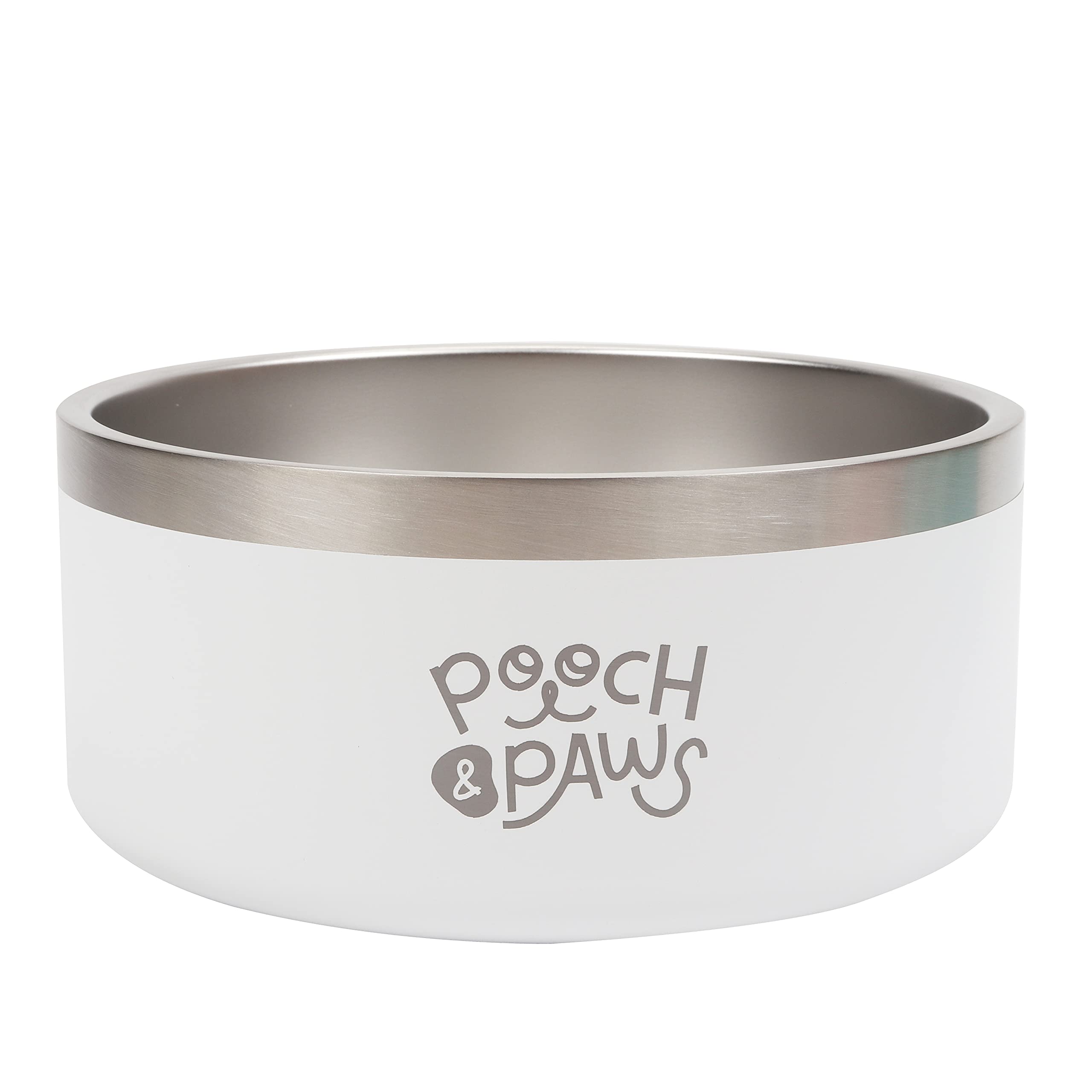 Stainless Steel Non-Slip Dog Bowl - Double Wall Insulated Pet Food & Water Dish (64oz) - Keeps Water Cold for Hours - Perfect for Indoor/Outdoor Use - Great for Large Dogs - Glacier White