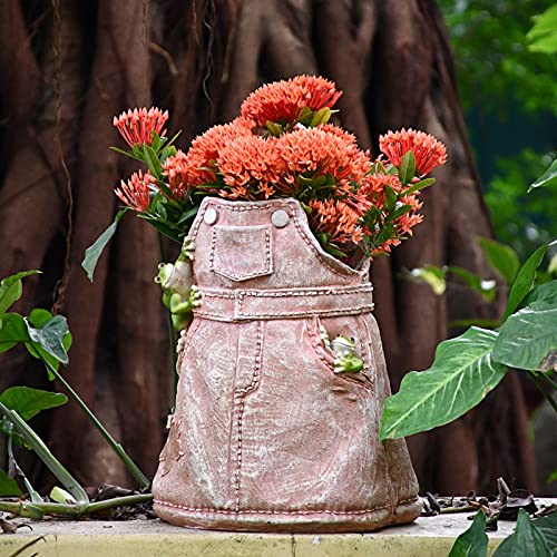 VELIHOME Denim Flower Pot - Creative Jeans & Skirt Shaped Resin Art Vase for Plants - Unique Home, Garden & Outdoor Decor - Perfect for Courtyard, Lawn & Patio Decoration