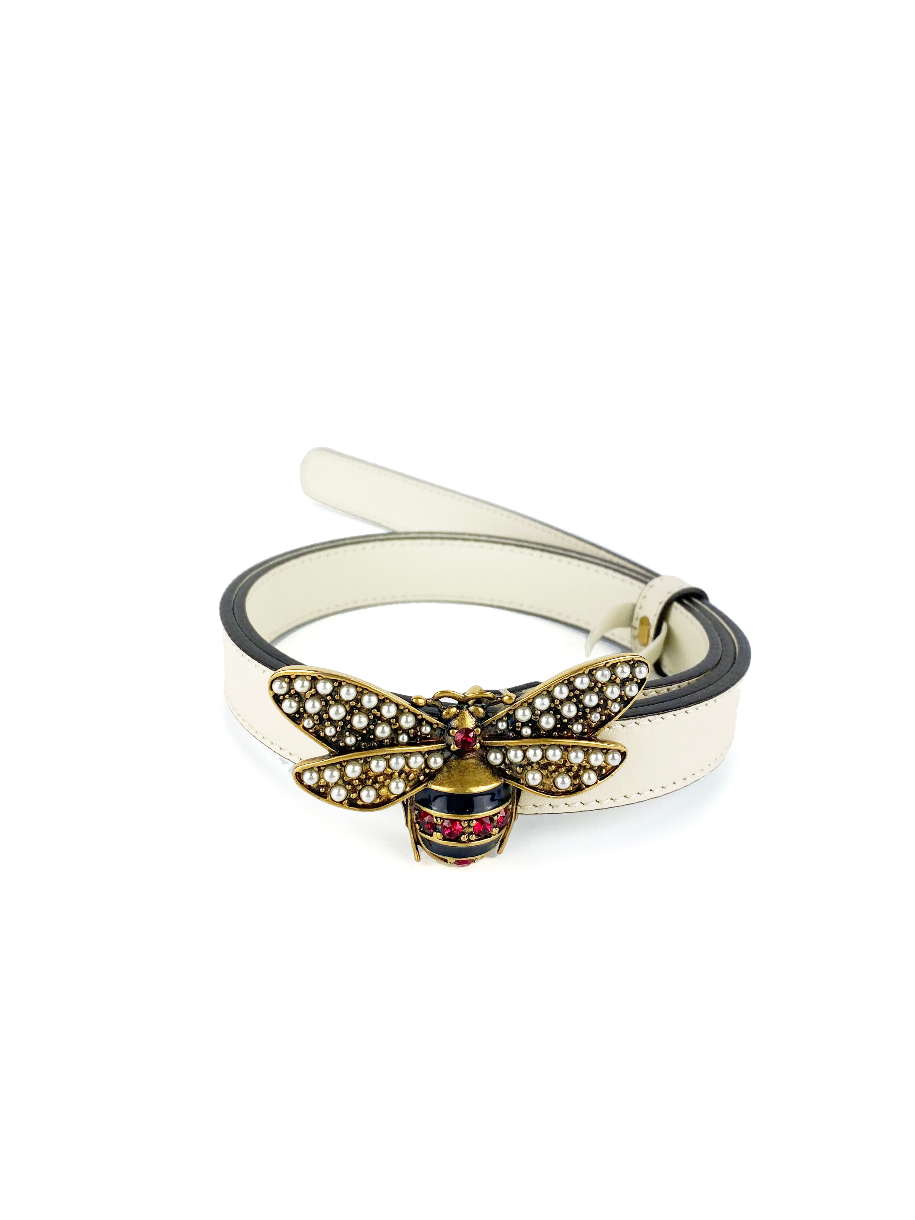 Gucci White Queen Margaret Bee Belt - Luxury Designer Belt for Women | Perfect for Casual, Office & Evening Outfits