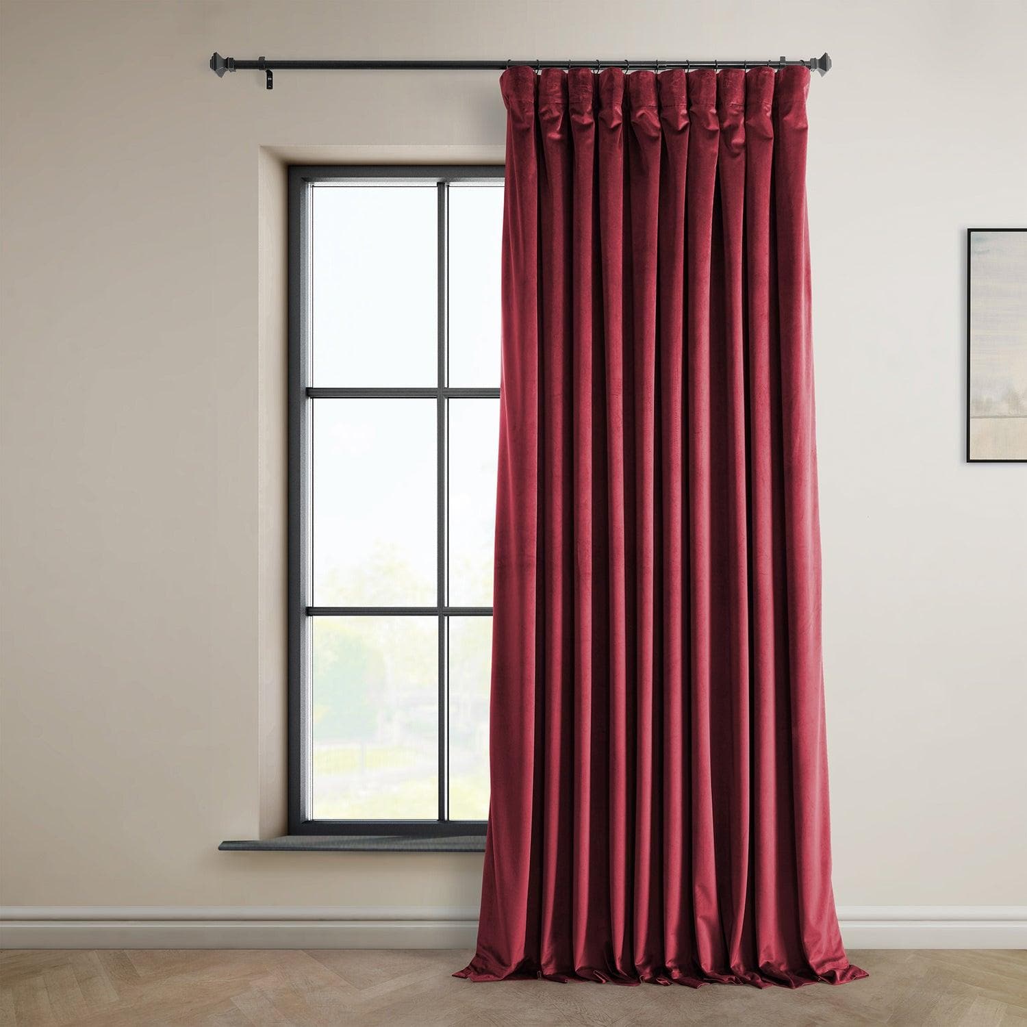 Extra Wide Red Velvet Blackout Curtains for Movie Theater & Home Cinema - Heritage Plush Room Darkening Drapes for Bedroom & Living Room