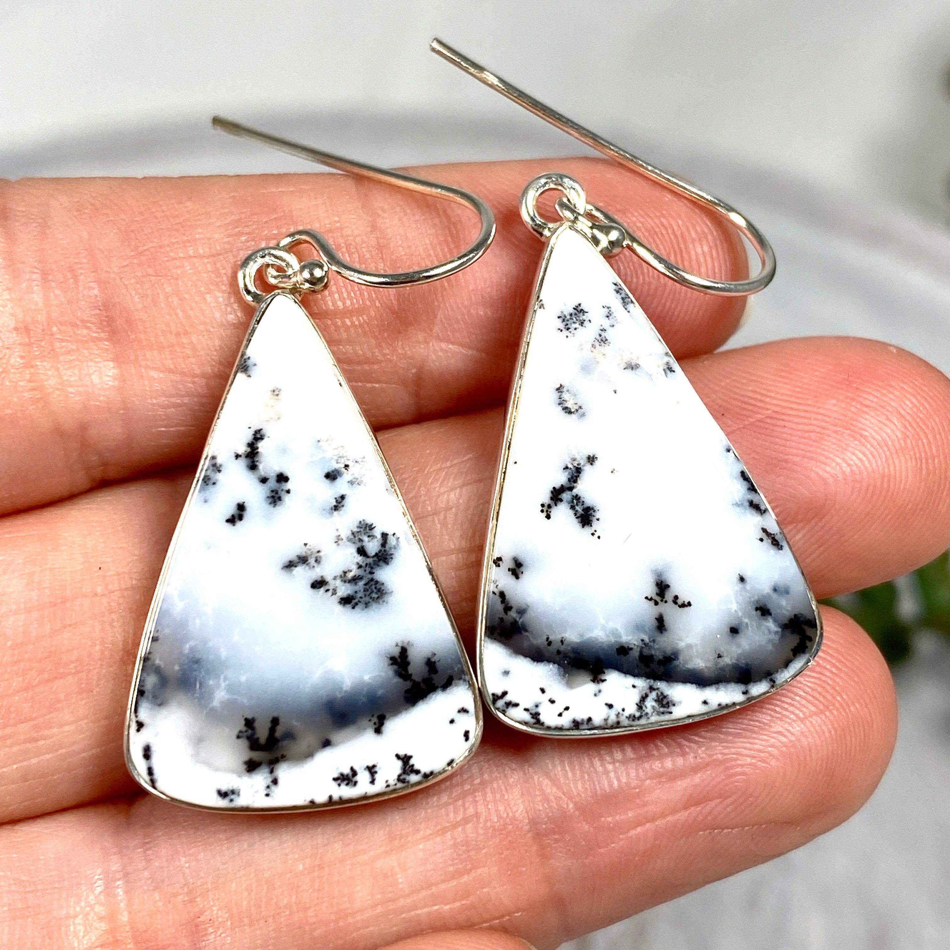 Dendritic Opal Triangle Earrings KEGJ1287 - Elegant Handmade Jewelry for Women, Perfect for Parties & Special Occasions