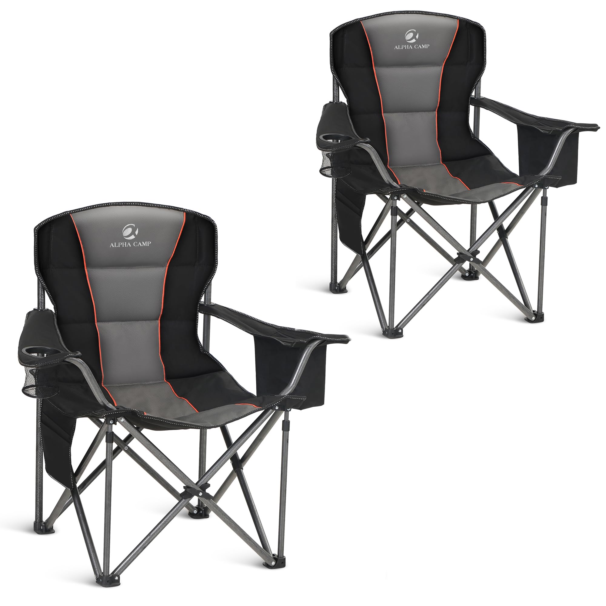ALPHA CAMP Heavy Duty Oversized Camping Chair - 450 LBS Capacity Steel Frame Folding Chair with Padded Armrests, Cup Holder & Lumbar Support - Portable Collapsible Outdoor Chair for Camping, Beach, Backyard, Picnics & Tailgating