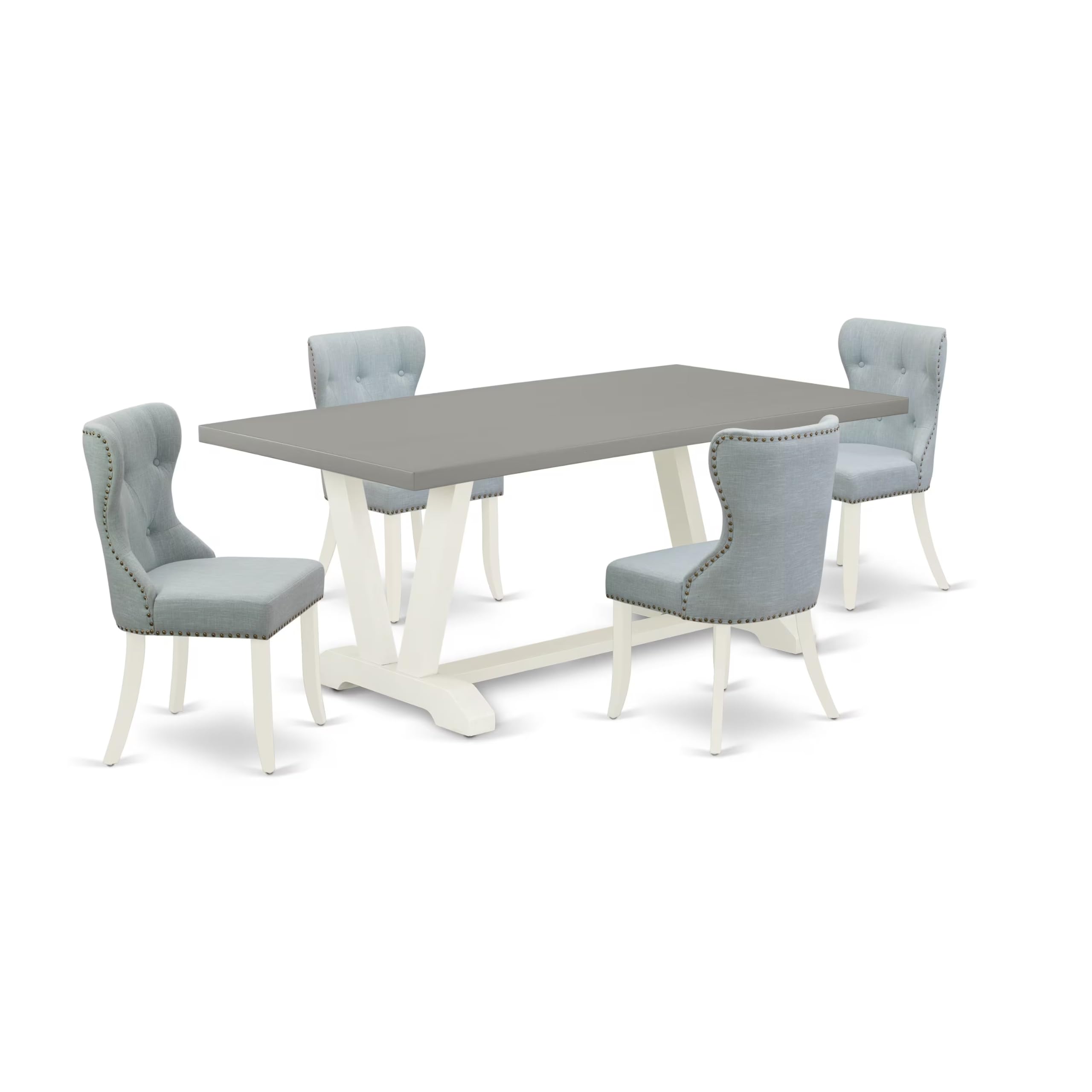 East West Furniture 5-Piece Dining Table Set for 4 - 40x72 Inch Rectangle Kitchen Table with V-Legs & 4 Baby Blue Linen Upholstered Chairs, Multi-Color - Perfect for Small Spaces, Breakfast Nooks & Cozy Family Meals