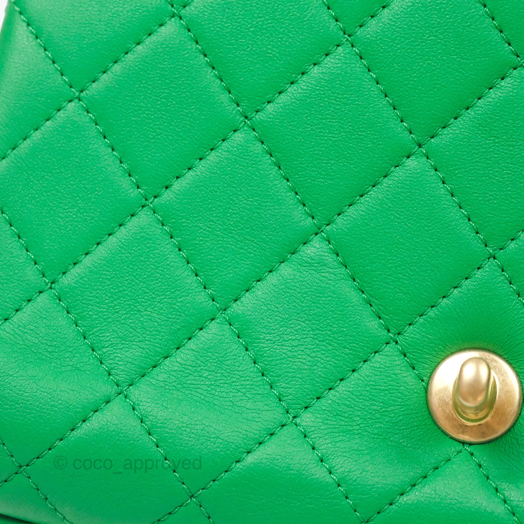 Chanel CC Quilted Flap Bag With Top Handle - Green Calfskin Leather Crossbody Bag with Gold Hardware | Luxury Designer Handbag for Women, Perfect for Date Night & Special Occasions
