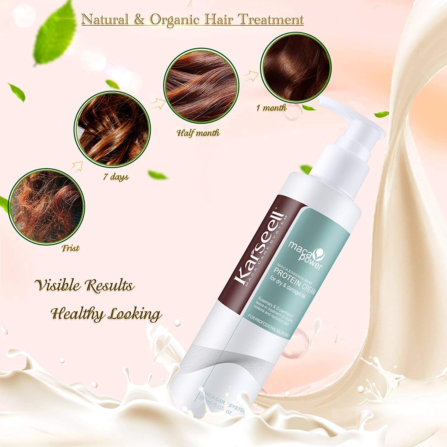 Karseell Organic Protein Repair Cream - Leave-In Conditioner for Dry & Damaged Hair Treatment | Deep Nourishing Hair Care for Frizz Control & Split Ends | Perfect for Daily Use, Salon Treatments & Post-Color Care