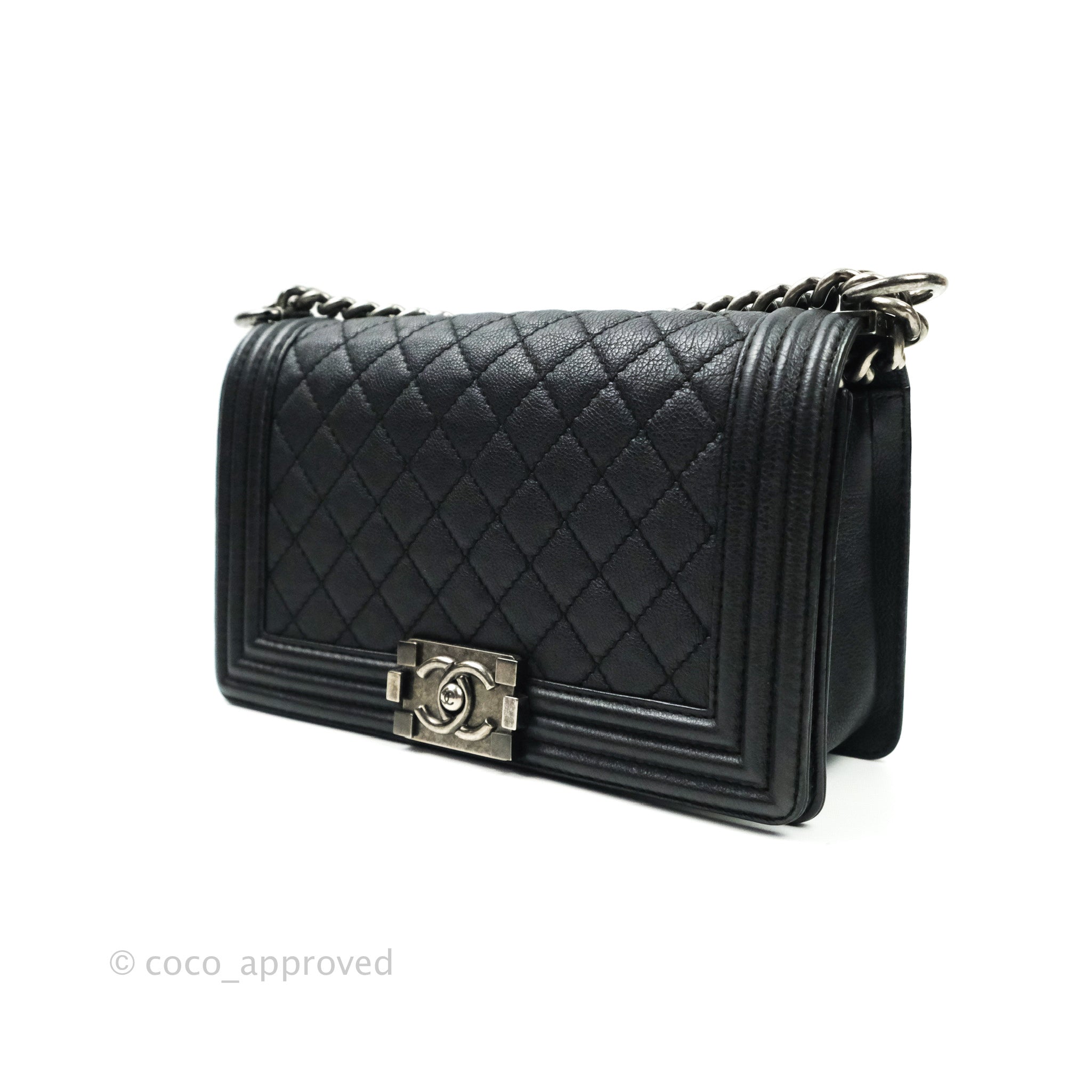 Chanel Boy Quilted Medium Handbag in Black Grained Calfskin with Ruthenium Hardware - Perfect for Evening Events, Date Nights & Luxury Fashion Accessories