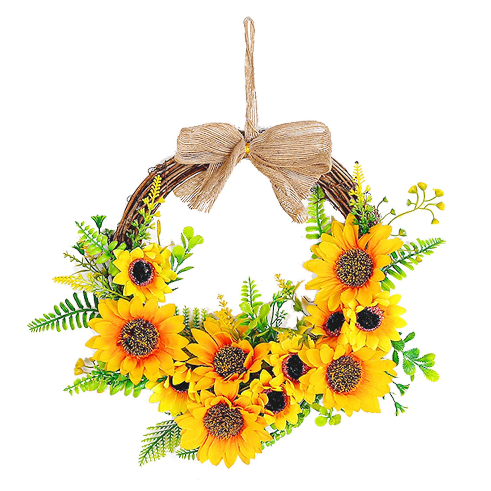 Boping Store Rattan Sunflower Wreath - Handmade Home Decor for Doors, Windows, Indoor & Outdoor Use - Perfect for Spring, Summer Parties, and Dog Door Hangers - Realistic Artificial Flower Decoration for Wall & Entryway