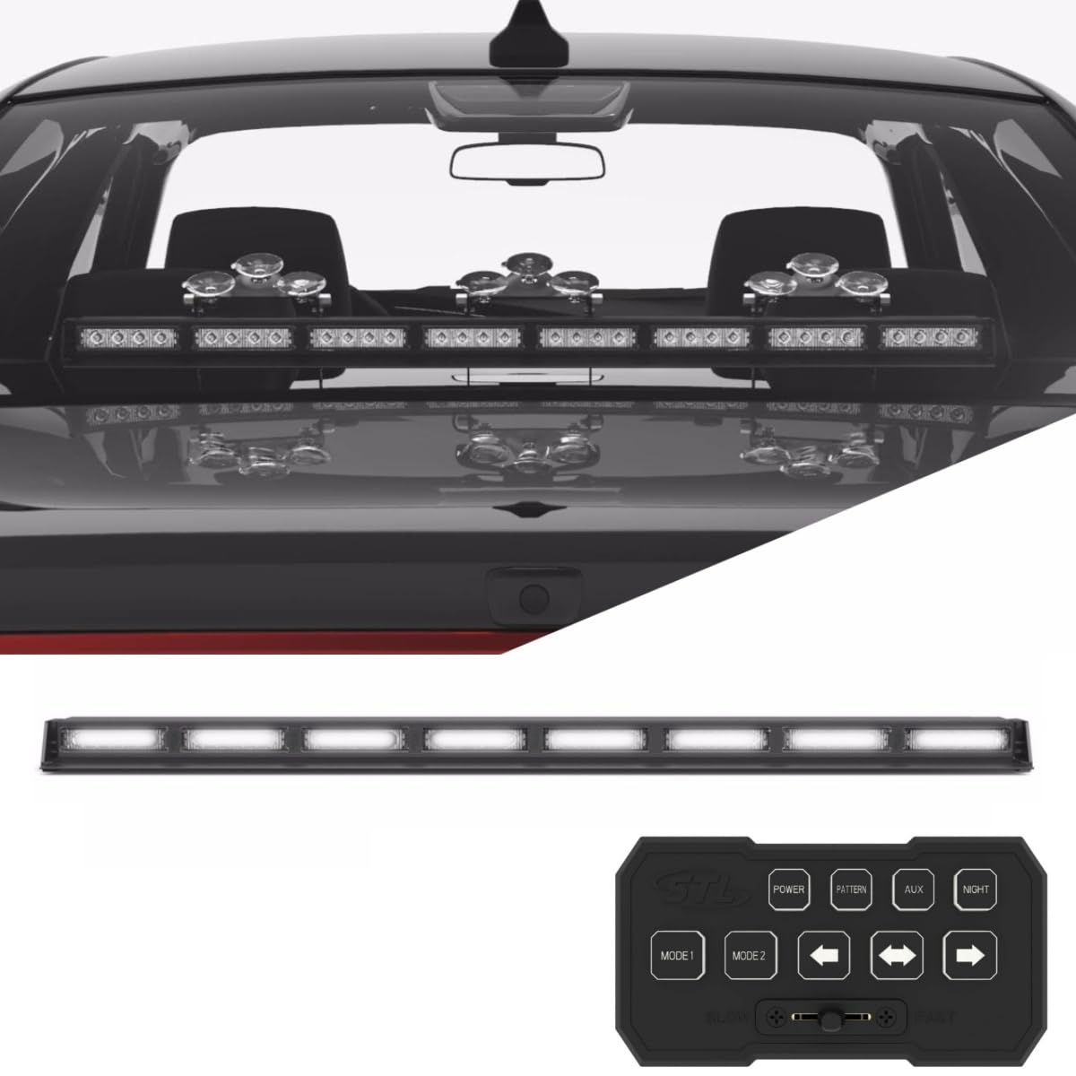 SpeedTech Lights Striker TIR 8-Head LED Traffic Advisor Light Bar - Emergency Vehicle Strobe Warning Light for Police Cars, Ambulance, Fire Trucks & Construction Vehicles | Durable, High-Visibility Safety Beacon for Roadside Emergencies & Hazard Zones