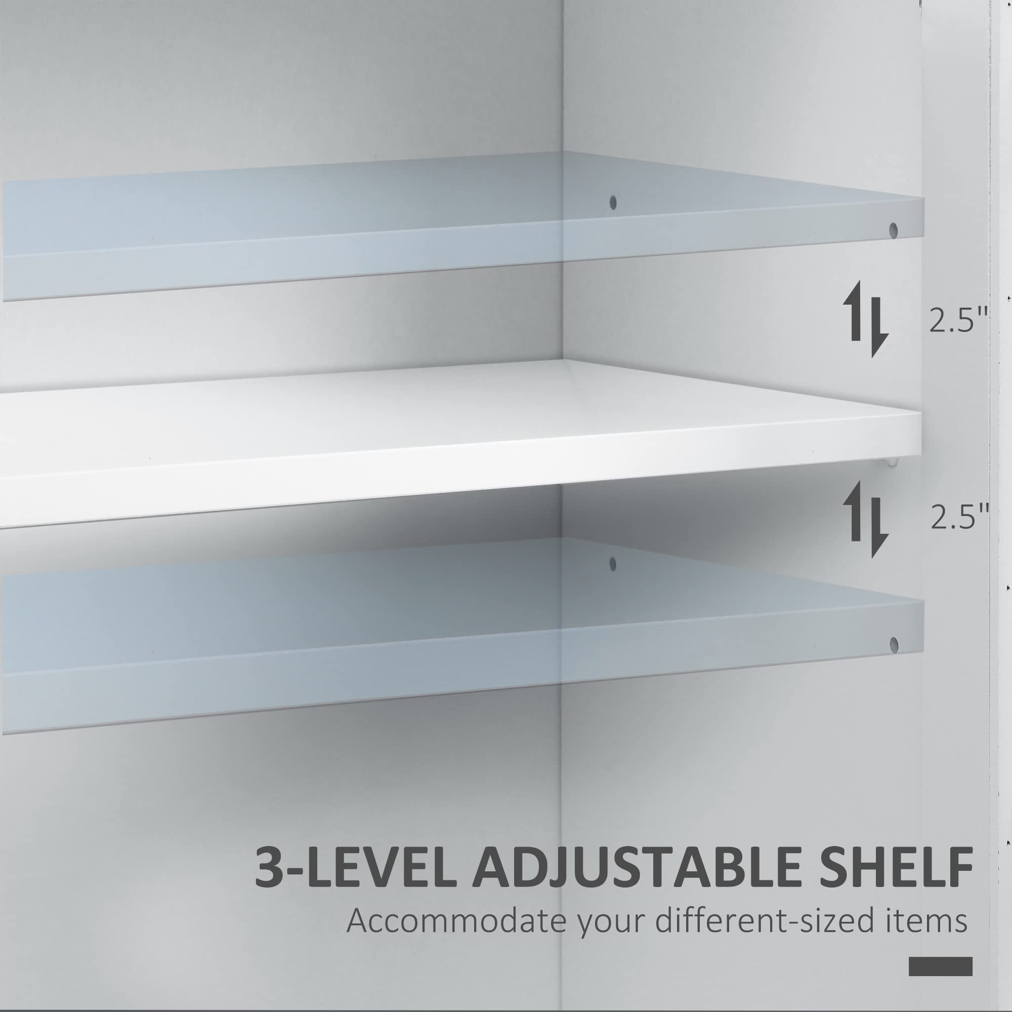 HOMCOM White Sideboard Buffet Cabinet with 4 Tempered Glass Doors, Adjustable Storage Shelf & Stripe Pattern - Modern Credenza for Dining Room, Living Room, or Entryway Storage