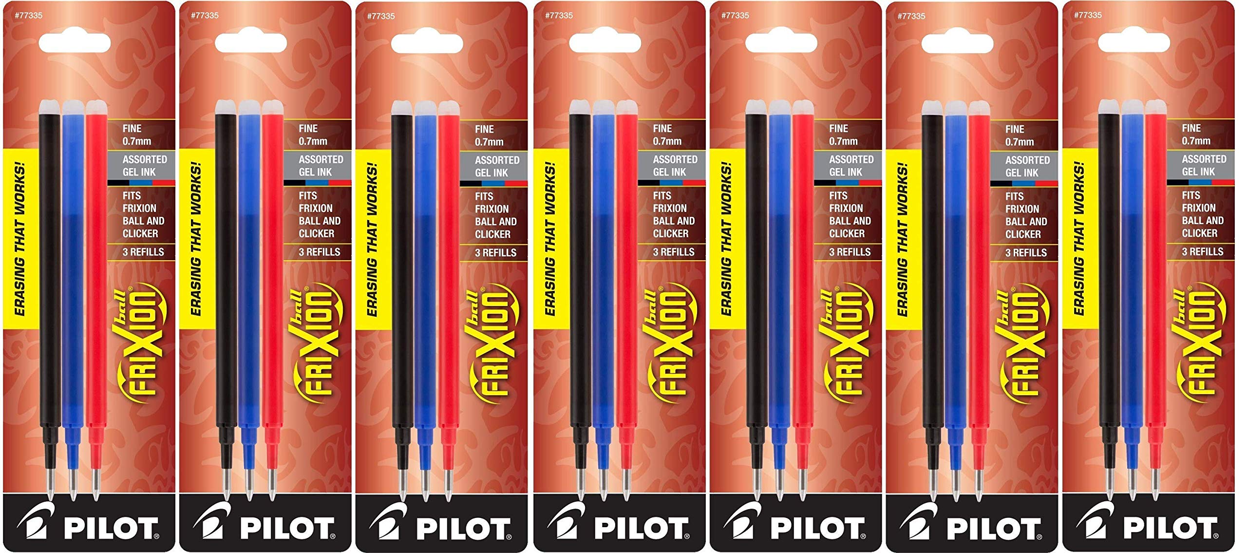 Pilot FriXion Erasable Gel Pen Refills - Fine Point 0.7mm Assorted Color Ink Cartridges (7 Pack, 21 Refills Total) - Perfect for Note Taking, School Work & Office Use