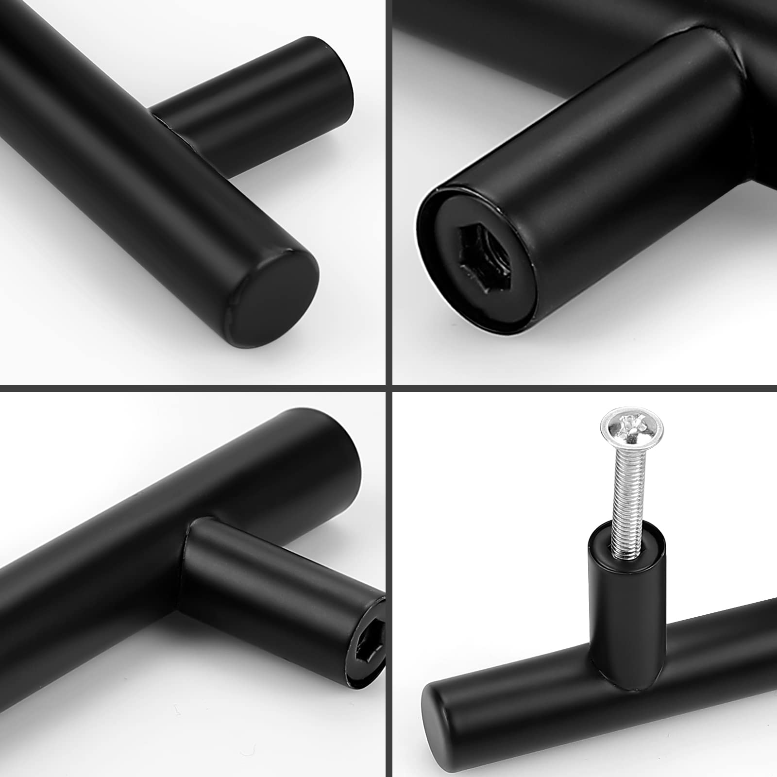 Probrico 5-Pack Black Cabinet Handles - 3-3/4 Inch Hole Centers, 6 Inch Total Length, Euro T-Bar Drawer Pulls for Kitchen Cabinets, Dressers & Furniture Hardware | Durable & Stylish Upgrade for Home & Office Storage