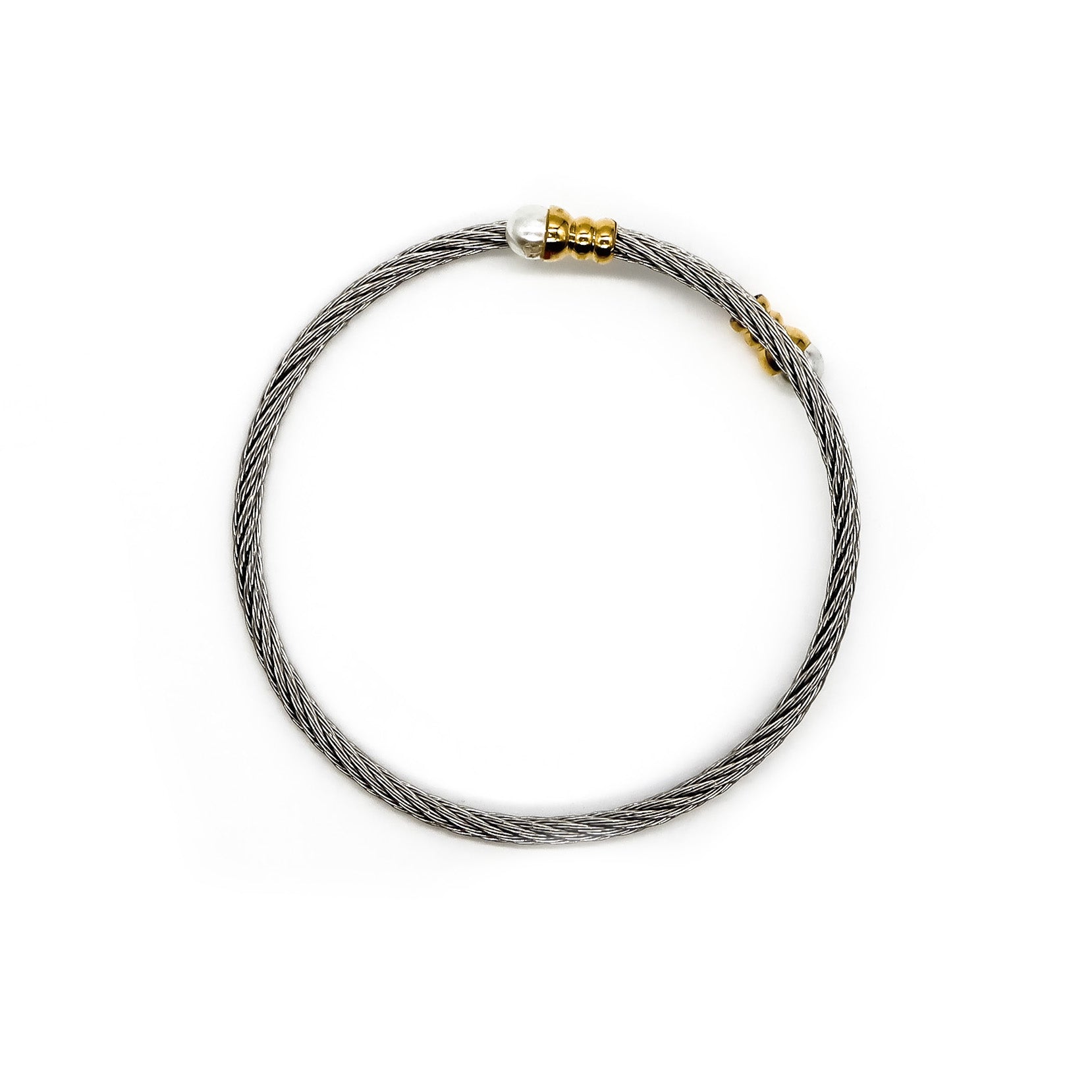 ROMALI 18K Gold Plated Stainless Steel Twisted Cable Bracelet with Pearl Accents - Elegant Jewelry for Women, Perfect for Parties, Weddings & Daily Wear