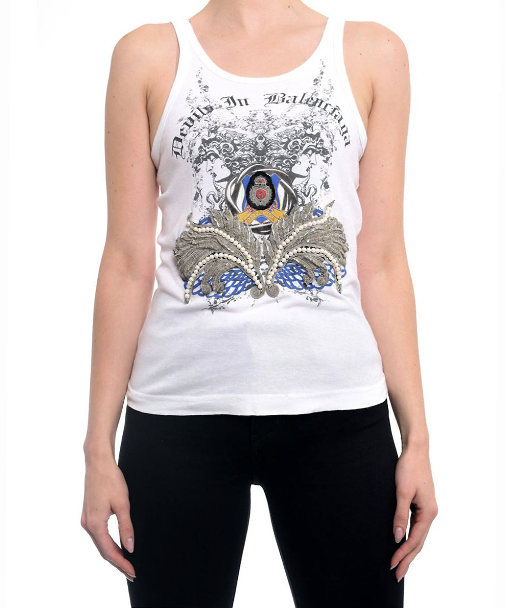 Balenciaga Spring 2006 Runway Devil Print Tank Top - Vintage Designer T-Shirt for Women - Perfect for Streetwear & Retro Fashion Outfits