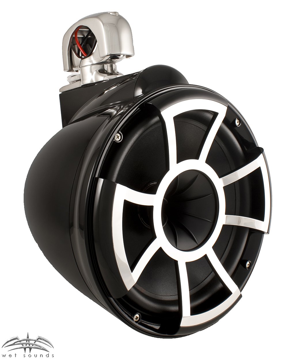 Wet Sounds REV10B-SC 10 Inch Black Marine Tower Speakers with Stainless Steel Swivel Clamps & SYN-DX2.3 1200W Amplifier - Premium Waterproof Boat Audio System for Wakeboarding, Yachting, and Outdoor Water Sports