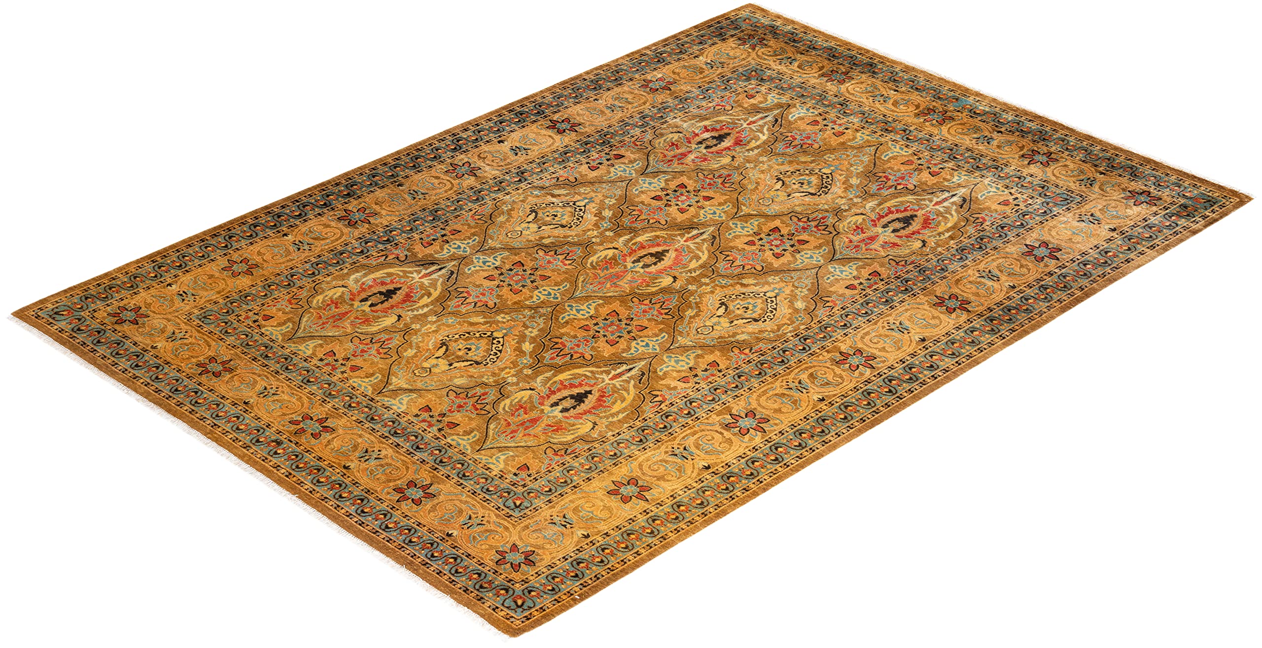 Handmade Wool Traditional Tribal Mogul Yellow 6x9 Area Rug - Solo Rugs One of a Kind Hand Knotted - Perfect for Living Room, Bedroom, or Office Decor