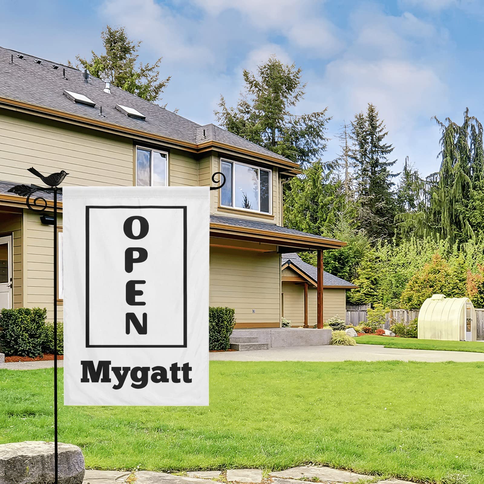 Custom Personalized White Open Sign Garden Flag with Name - Double Sided 28x40 Inch Large Outdoor/Indoor Decorative Banner for Home, Yard, Parties & Seasonal Celebrations | Perfect for Christmas, Easter, Halloween & Welcome Decor