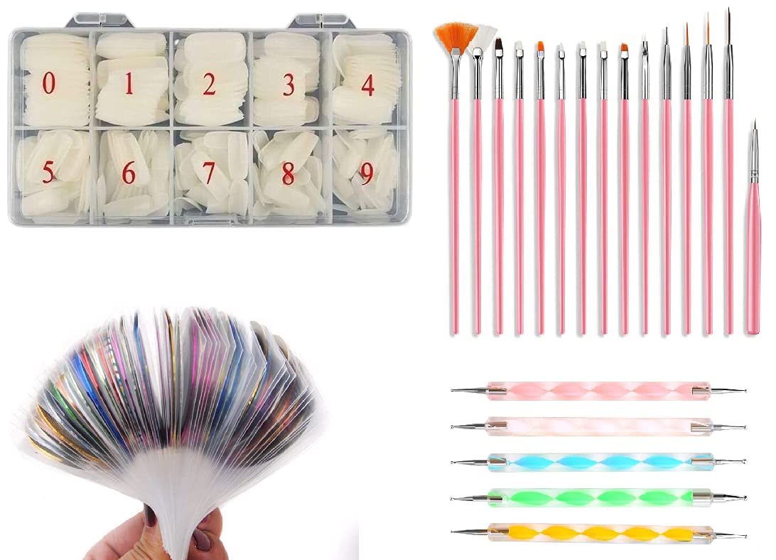 Professional Nail Art Kit - 500 Nails, 15 Nail Art Brushes, 10pc Striping Tapes & 5 Dotting Pens for Salon & DIY Manicure at Home | Perfect for Nail Artists, Beginners & Gift Giving