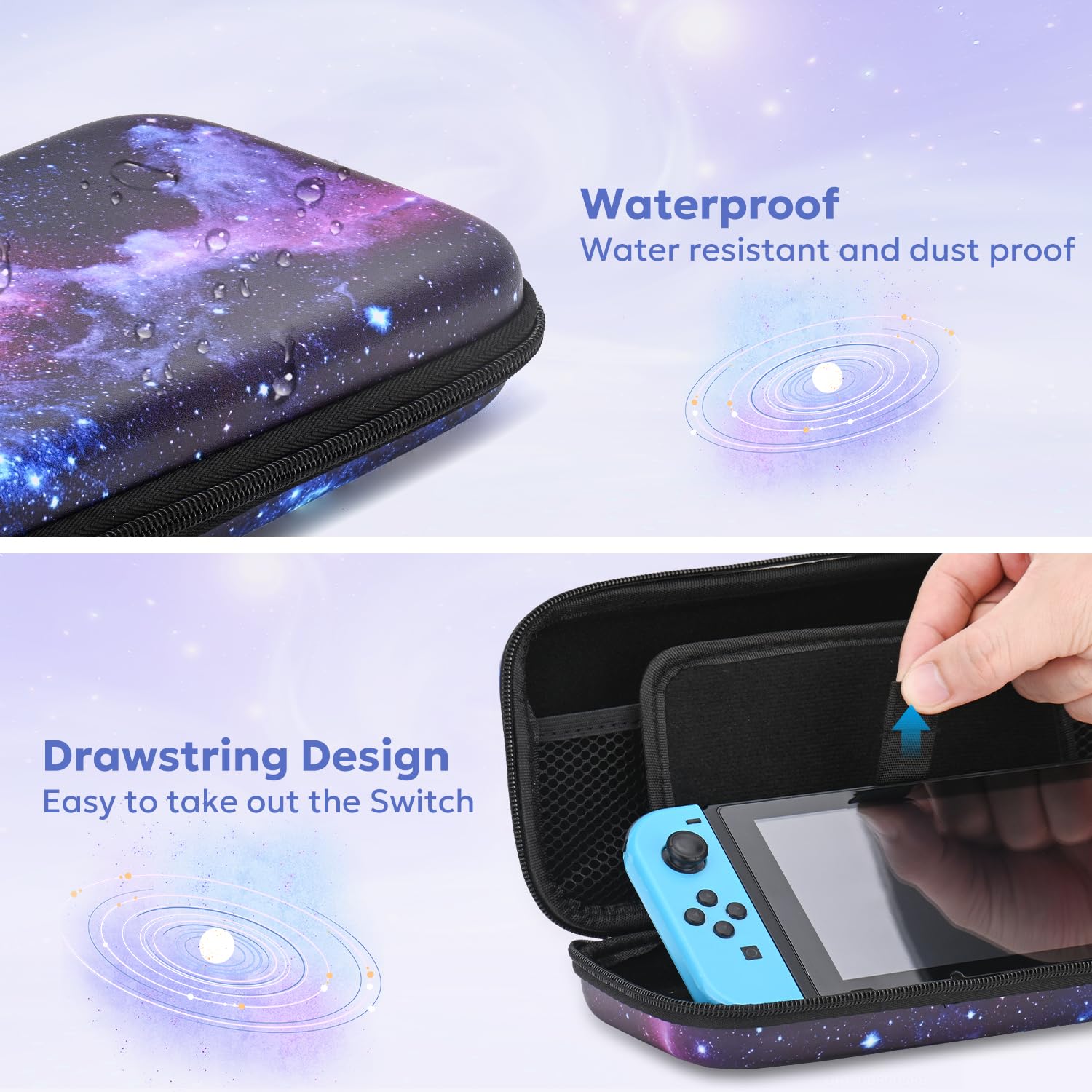 InnoAura 15-in-1 Nintendo Switch Accessories Bundle - Protective Carrying Case, Game Case, Screen Protector & Thumb Grips (Galaxy Black) | Perfect for Travel, Gaming On-The-Go & Switch Protection