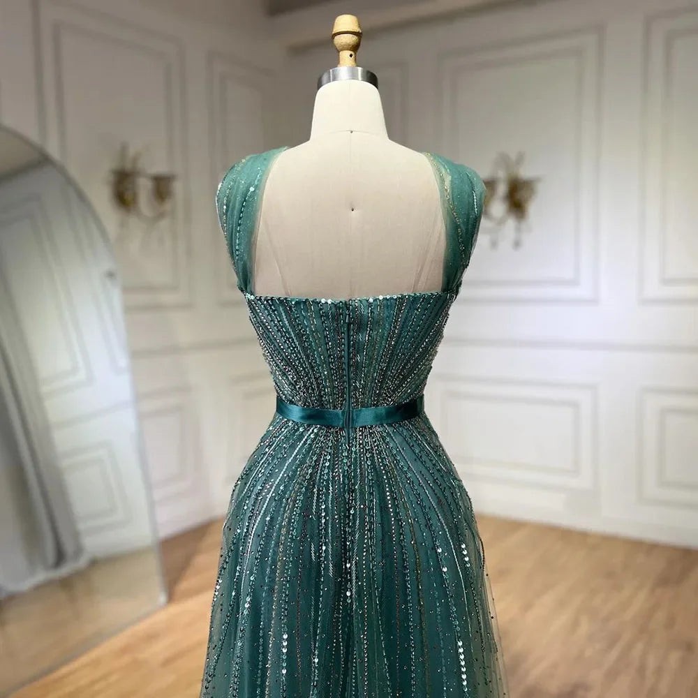 Luxury Beaded Mermaid Evening Gown for Women - Dubai Turquoise Spaghetti Strap Wedding Party Dress 2025 | Elegant Formal Gowns for Prom, Red Carpet & Special Occasions