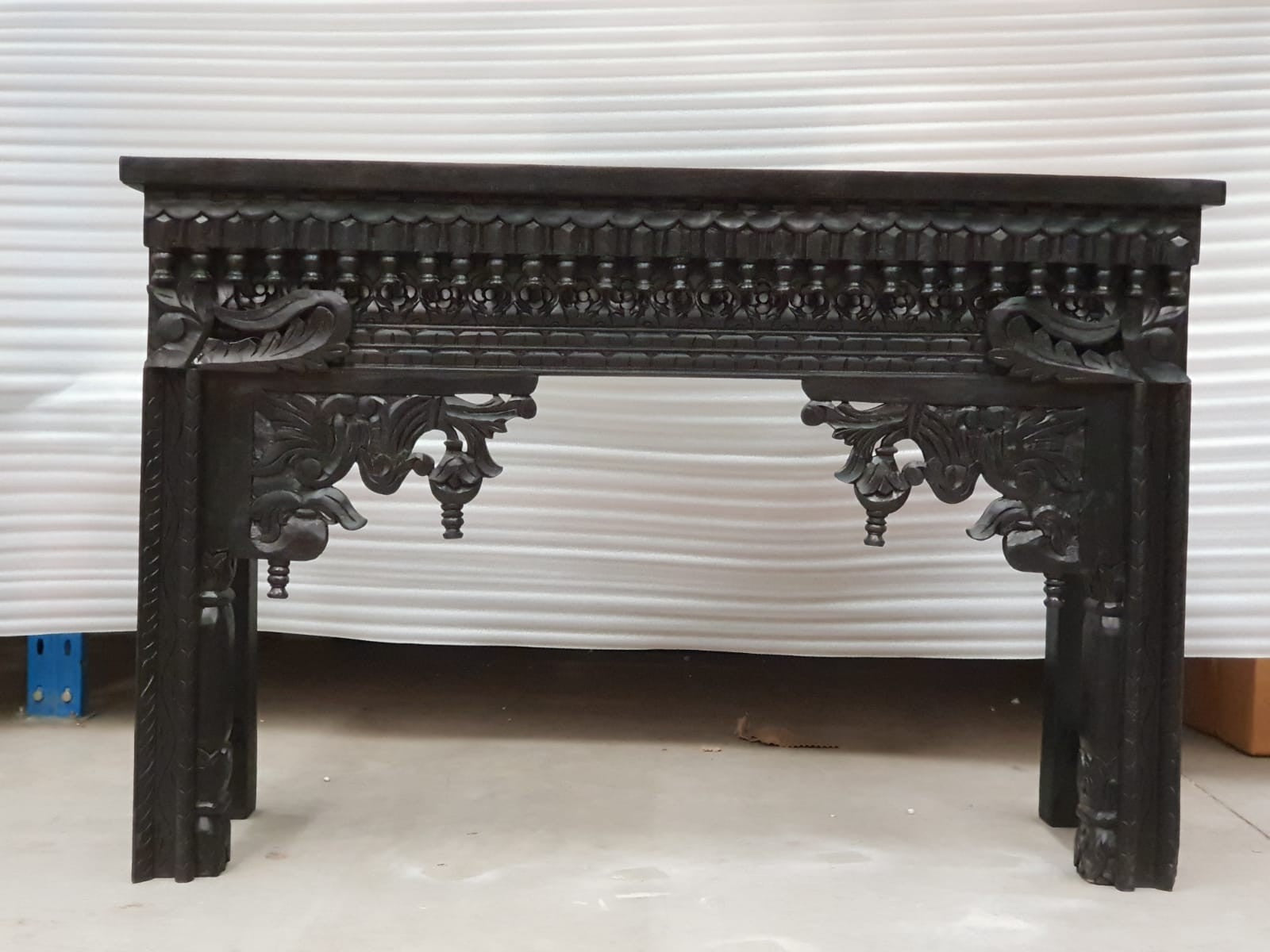 Hand Carved Solid Wood Console Table - Indian Black Wooden Entryway Hall Table for Living Room, Foyer & Home Decor