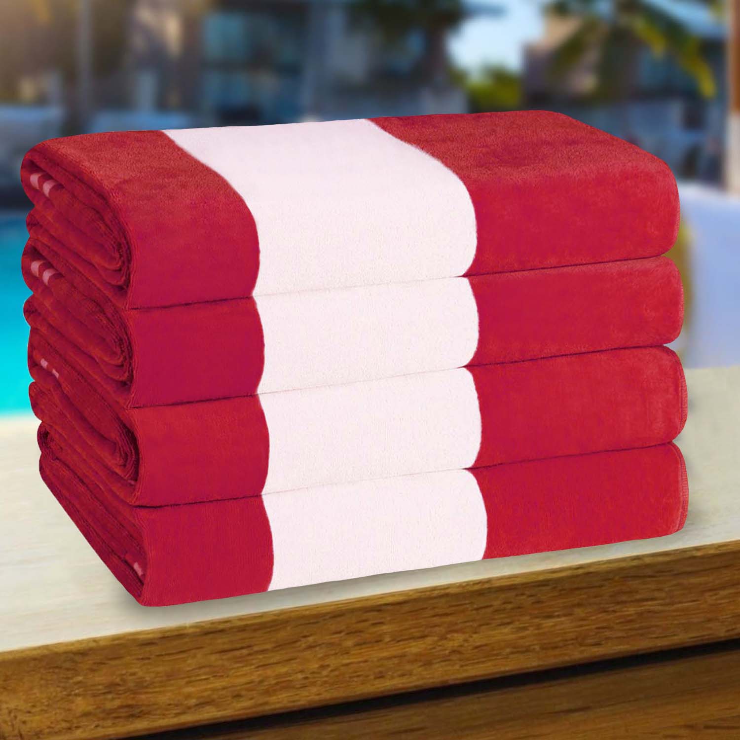 Premium Cabana Stripe Oversized Cotton Beach Towel Set of 2, 4, or 6 - Soft, Absorbent & Quick-Drying for Pool, Beach, Vacation & Spa Use