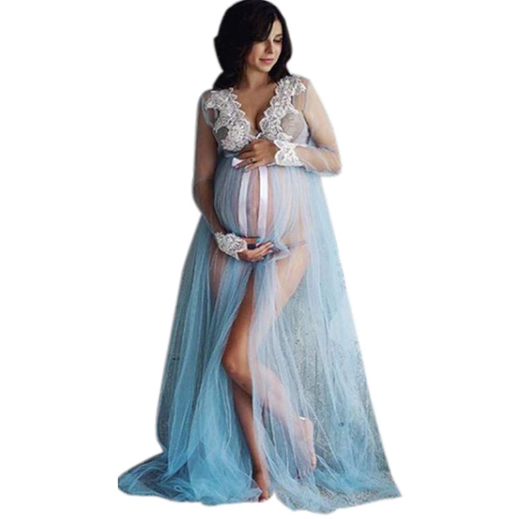 Maternity Lace Dress for Women - Long Blue Pregnancy Dress for Expecting Mothers - Perfect for Baby Showers, Maternity Photos & Special Occasions