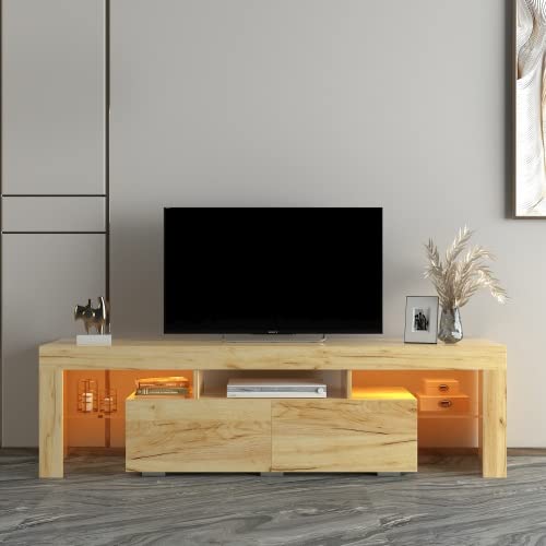 Solid Oak TV Stand Cabinet for Living Room - Modern Entertainment Center with Storage Shelves - Perfect for TVs up to 65