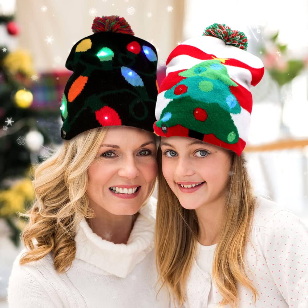 OurWarm LED Christmas Beanie - Light Up Knit Hat with 6 Color Changing Lights | Unisex Winter Snow Hat for Holiday Parties & Outdoor Activities