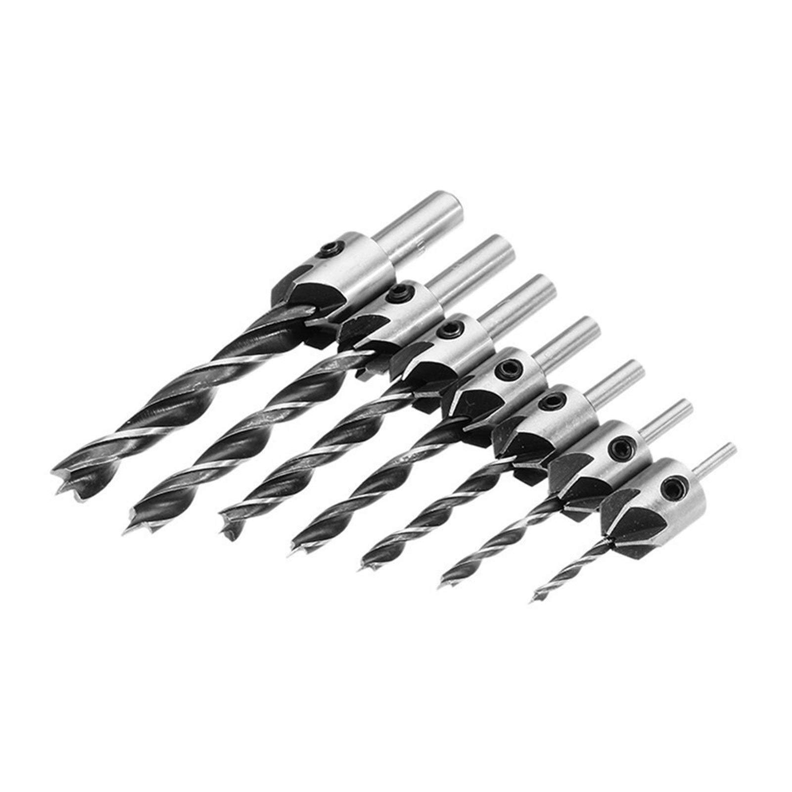 7-Piece HSS 5-Flute Countersink Drill Bit Set (3-10mm) | High-Speed Steel Chamfer Drill Bits for Woodworking, Metal & DIY Projects | Perfect for Cabinet Making, Furniture Assembly & Hardware Installation