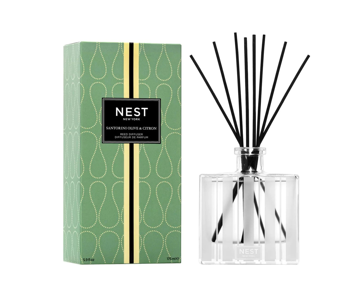 Nest Santorini Olive & Citron Reed Diffuser - 200ml Home Fragrance Oil Set with Natural Rattan Reeds | Perfect for Living Room, Bedroom & Bathroom Aromatherapy