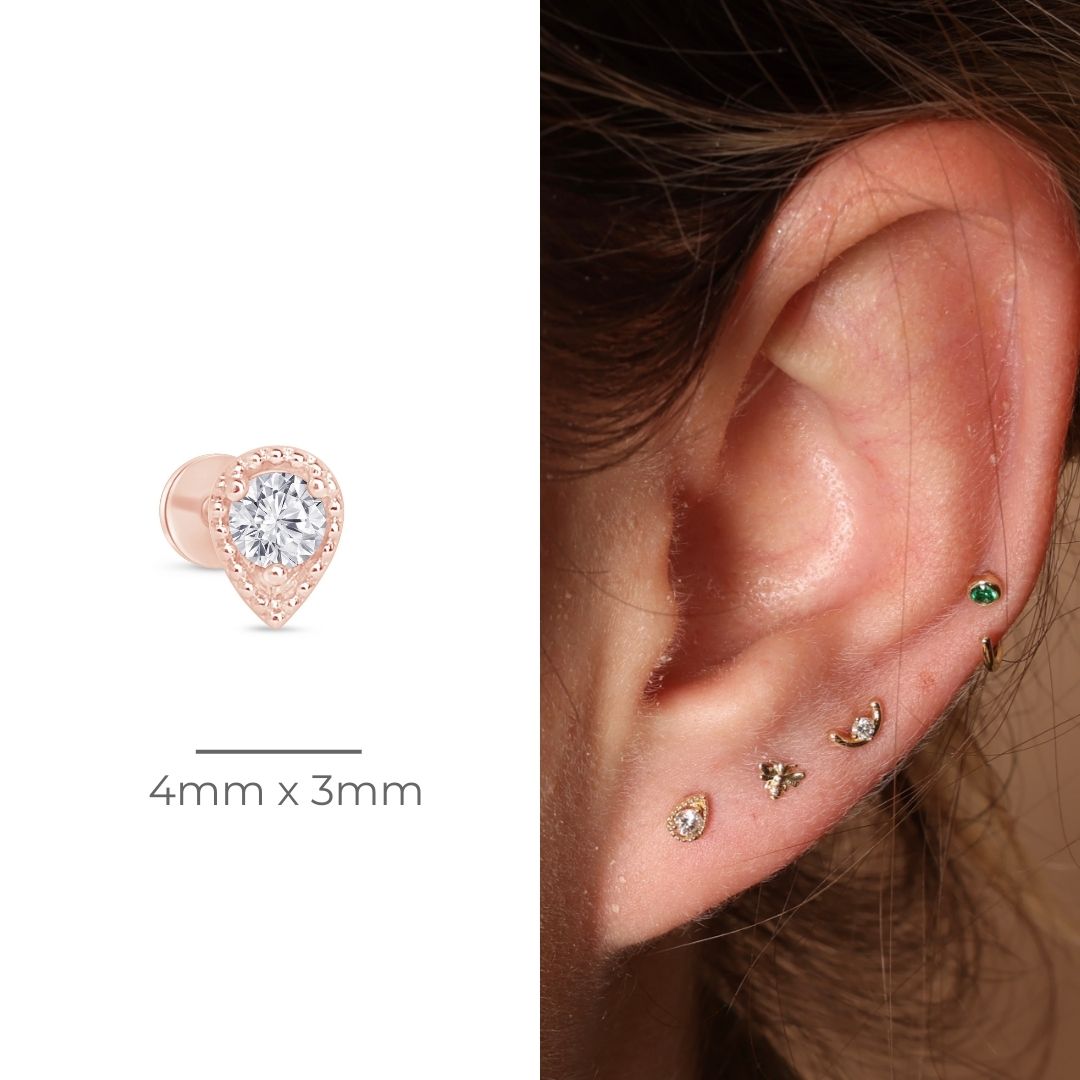 14k Rose Gold Diamond Drop Flat Back Stud Earrings - Elegant & Dainty Jewelry for Women - Perfect for Everyday Wear, Parties & Special Occasions