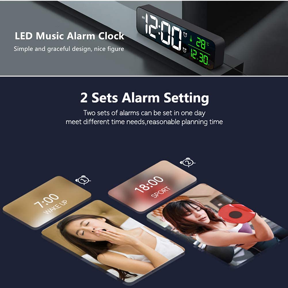 Digital Large Display Alarm Clock with LED Date & Temperature - Auto Brightness Dimmer for Bedroom, Office, Living Room Decor | Modern Smart Desk Clock Accessories (Black) - Perfect for Nightstands, Workstations & Home Décor