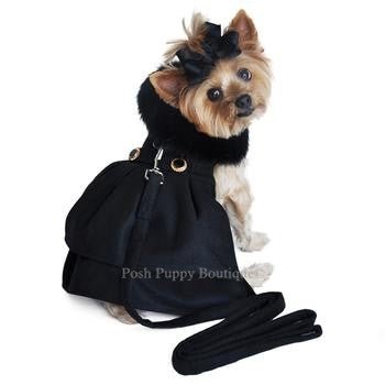 Premium Black Wool & Fur Dog Harness Coat - Warm Winter Dog Jacket for Small Medium Large Breeds - Perfect for Outdoor Walks & Cold Weather Protection