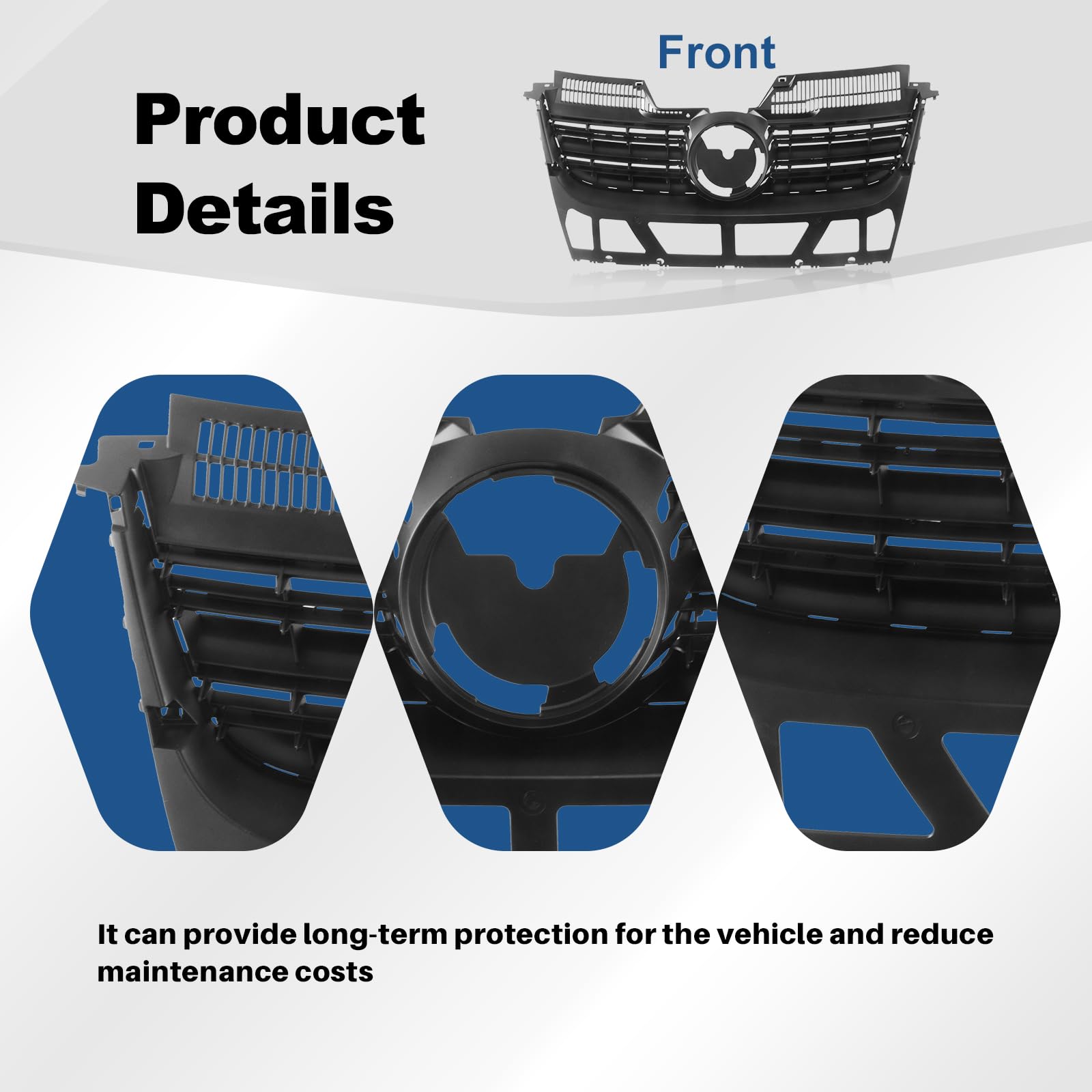 Volkswagen Jetta Front Grill Replacement (2005-2010) - Black ABS Plastic Bumper Grille - Perfect for Car Restoration & Customization Projects