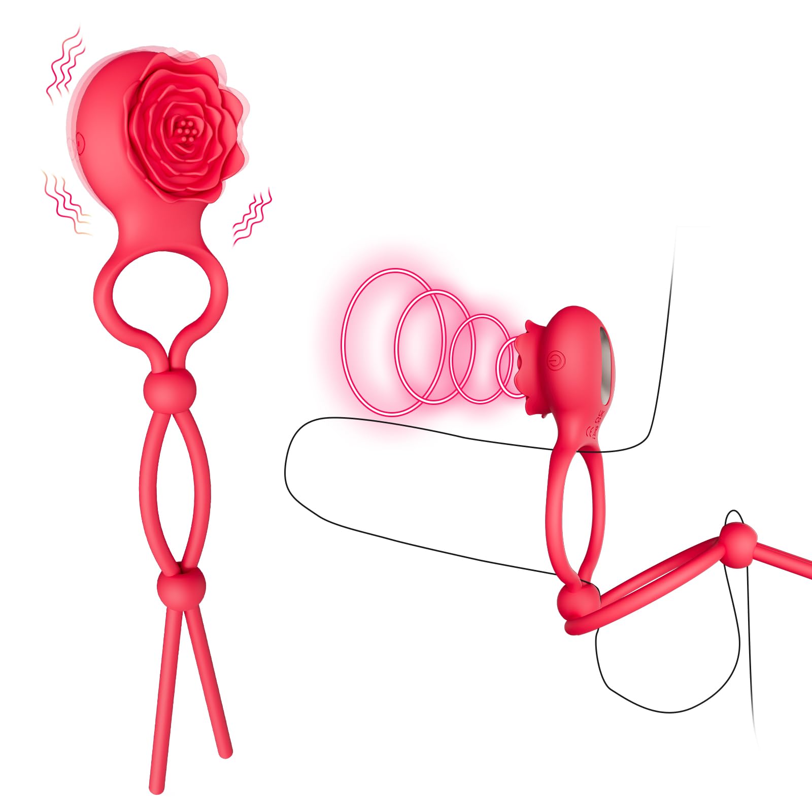 Premium Silicone Adjustable Cock Ring for Men - Rose Design Penis Ring Enhancer for Harder & Longer Erections - Couples Sex Toy with Clitoral Stimulator - Perfect for Intimate Play & Enhanced Pleasure