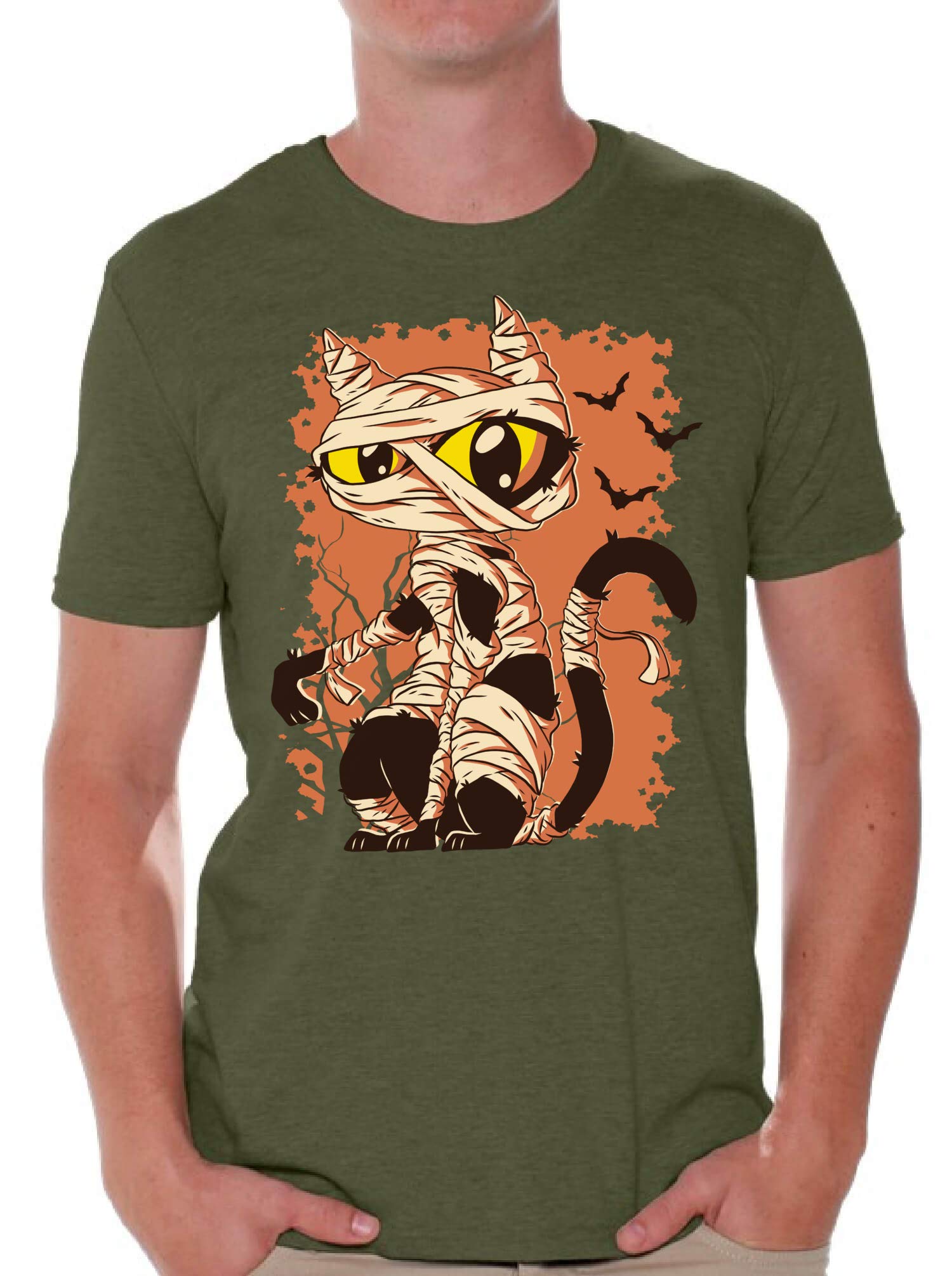 Awkward Styles Halloween T-Shirt - Mummy Cat Graphic Tee for Men | Spooky Costume Party, Trick or Treat, Cosplay Outfit